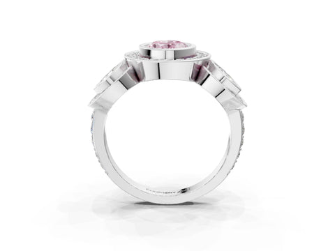 White gold Three-Stone Fancy Pink Oval Cut Halo Pavé Diamond Ring_3