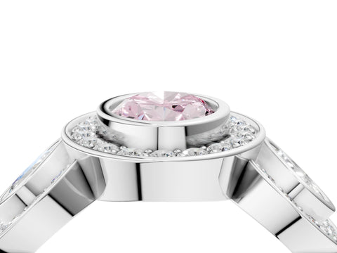 White gold Three-Stone Fancy Pink Oval Cut Halo Pavé Diamond Ring_4