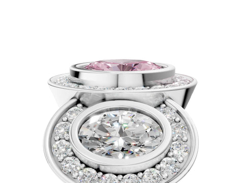 White gold Three-Stone Fancy Pink Oval Cut Halo Pavé Diamond Ring_5