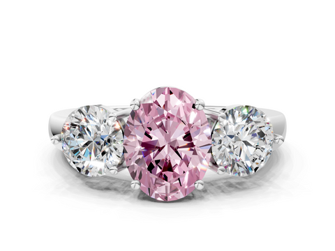 White gold Three-Stone Fancy Pink Oval  Cut Solitaire Ring with Prong Setting on a Classic Band_45