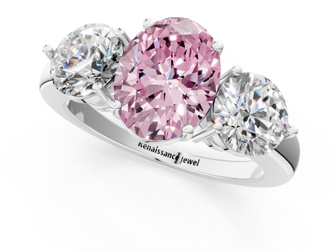 White gold Three-Stone Fancy Pink Oval  Cut Solitaire Ring with Prong Setting on a Classic Band_46