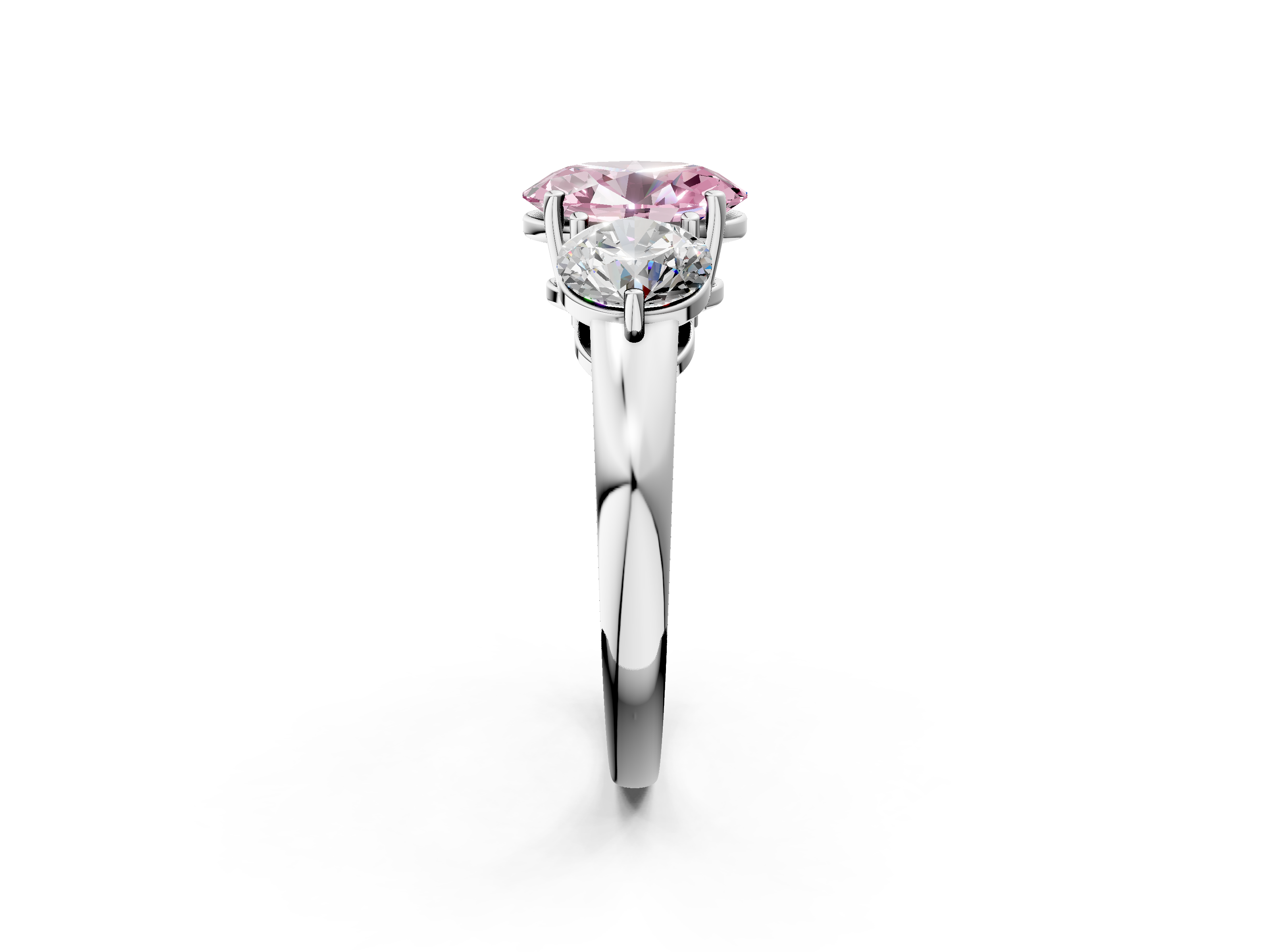 White gold Three-Stone Fancy Pink Oval  Cut Solitaire Ring with Prong Setting on a Classic Band_47