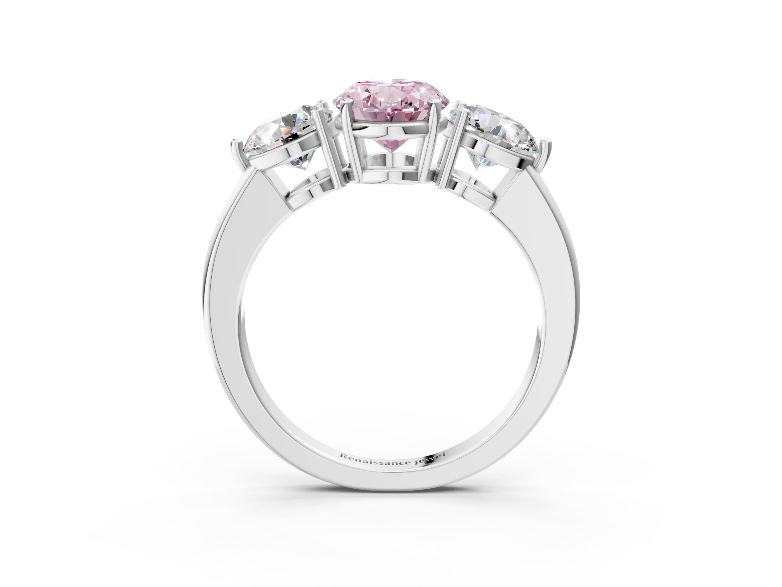 White gold Three-Stone Fancy Pink Oval  Cut Solitaire Ring with Prong Setting on a Classic Band_48