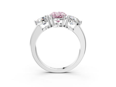 White gold Three-Stone Fancy Pink Oval  Cut Solitaire Ring with Prong Setting on a Classic Band_48