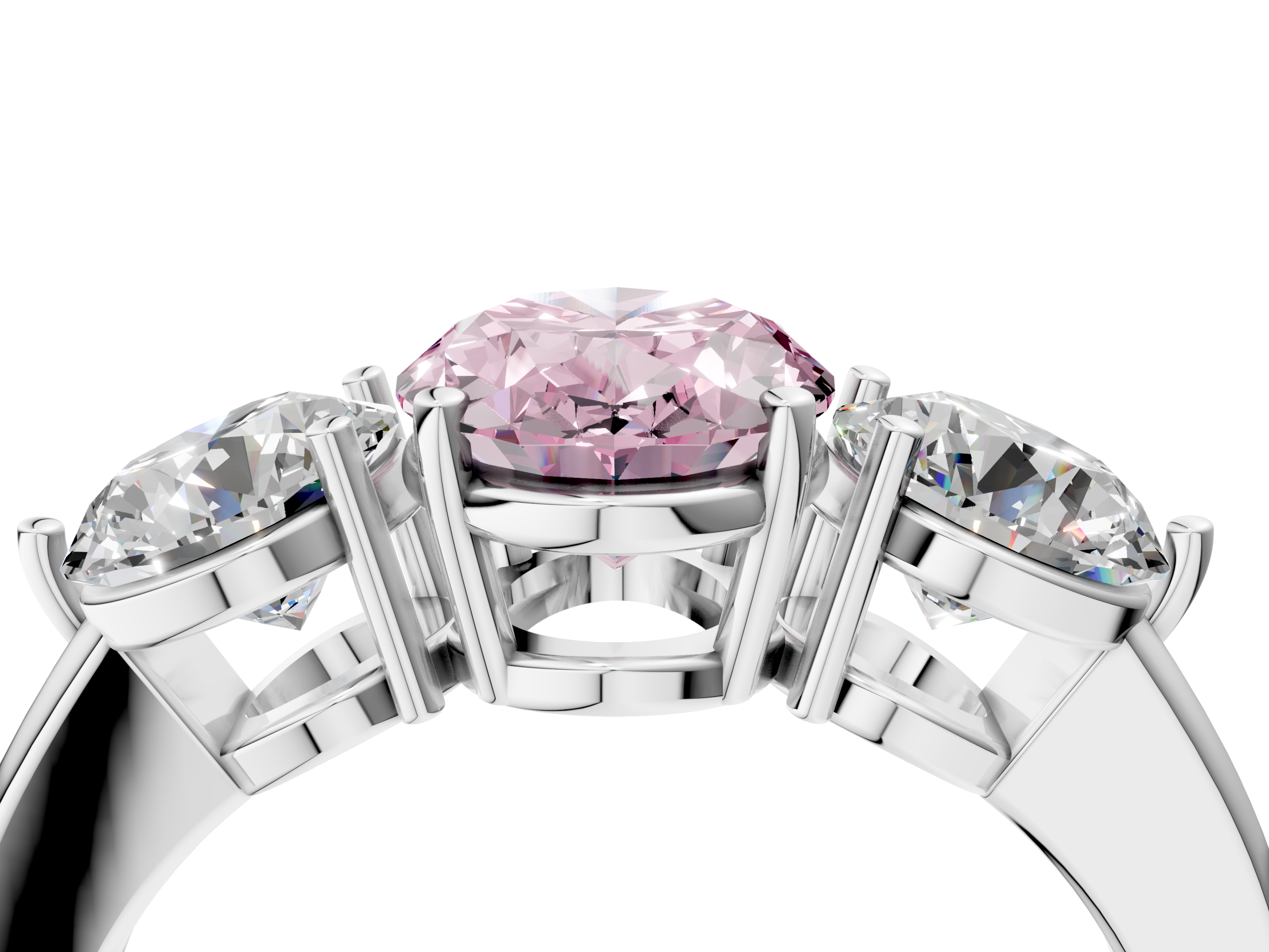White gold Three-Stone Fancy Pink Oval  Cut Solitaire Ring with Prong Setting on a Classic Band_49