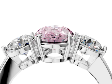 White gold Three-Stone Fancy Pink Oval  Cut Solitaire Ring with Prong Setting on a Classic Band_49