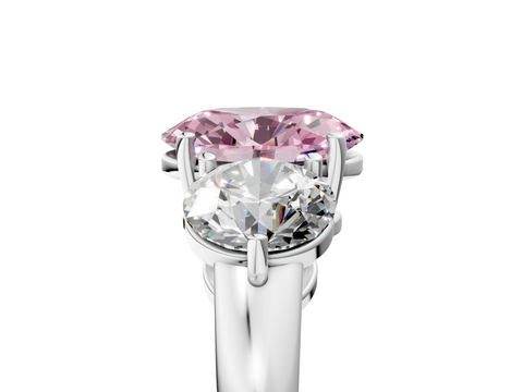 White gold Three-Stone Fancy Pink Oval  Cut Solitaire Ring with Prong Setting on a Classic Band_50