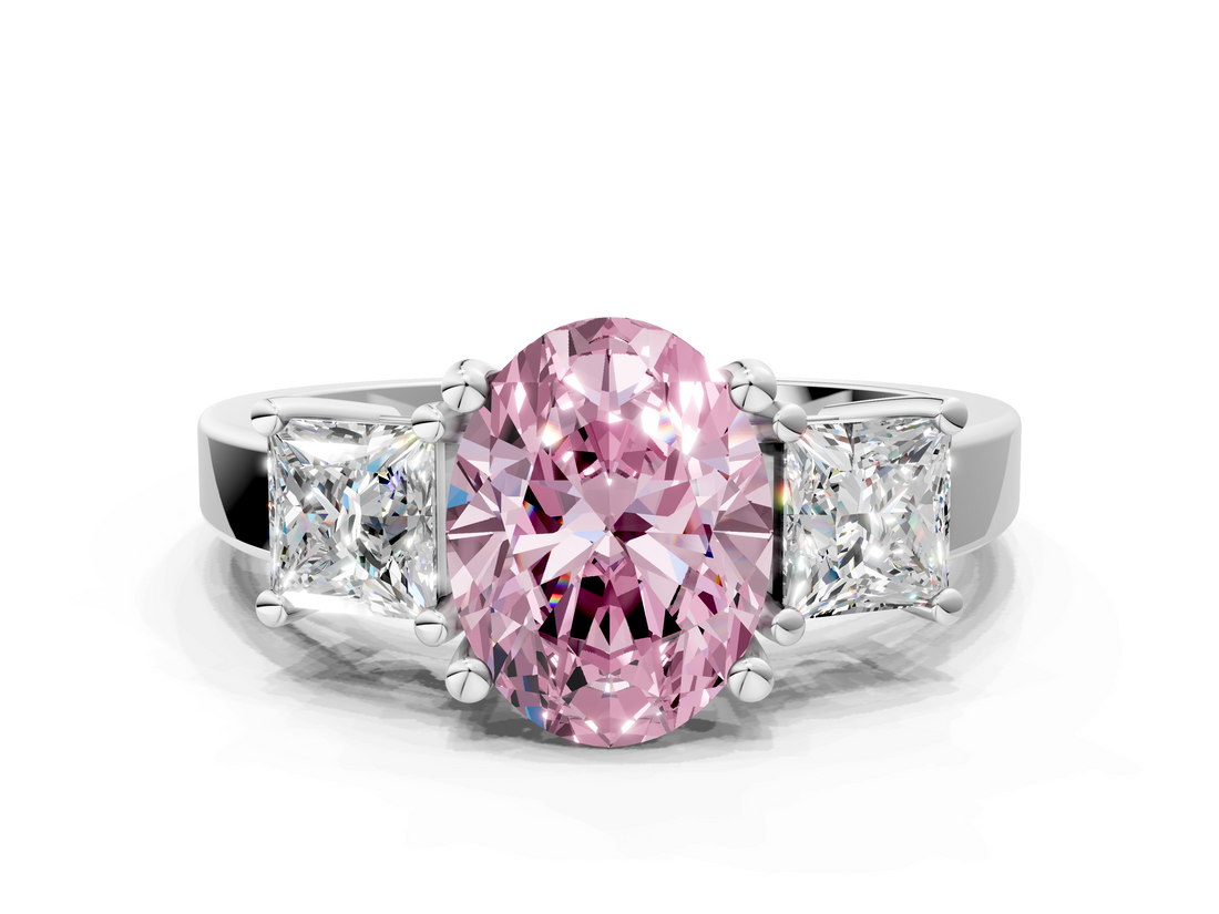 White gold Three-Stone Fancy Pink Oval  Cut Solitaire Ring with Prong Setting_3