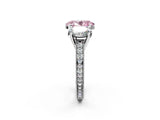 White gold Three-Stone Fancy Pink Oval  Diamond Milgrain Pave Band with Prong Setting 3