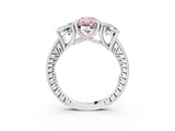 White gold Three-Stone Fancy Pink Oval  Diamond Milgrain Pave Band with Prong Setting 4
