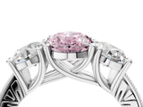 White gold Three-Stone Fancy Pink Oval  Diamond Milgrain Pave Band with Prong Setting 5