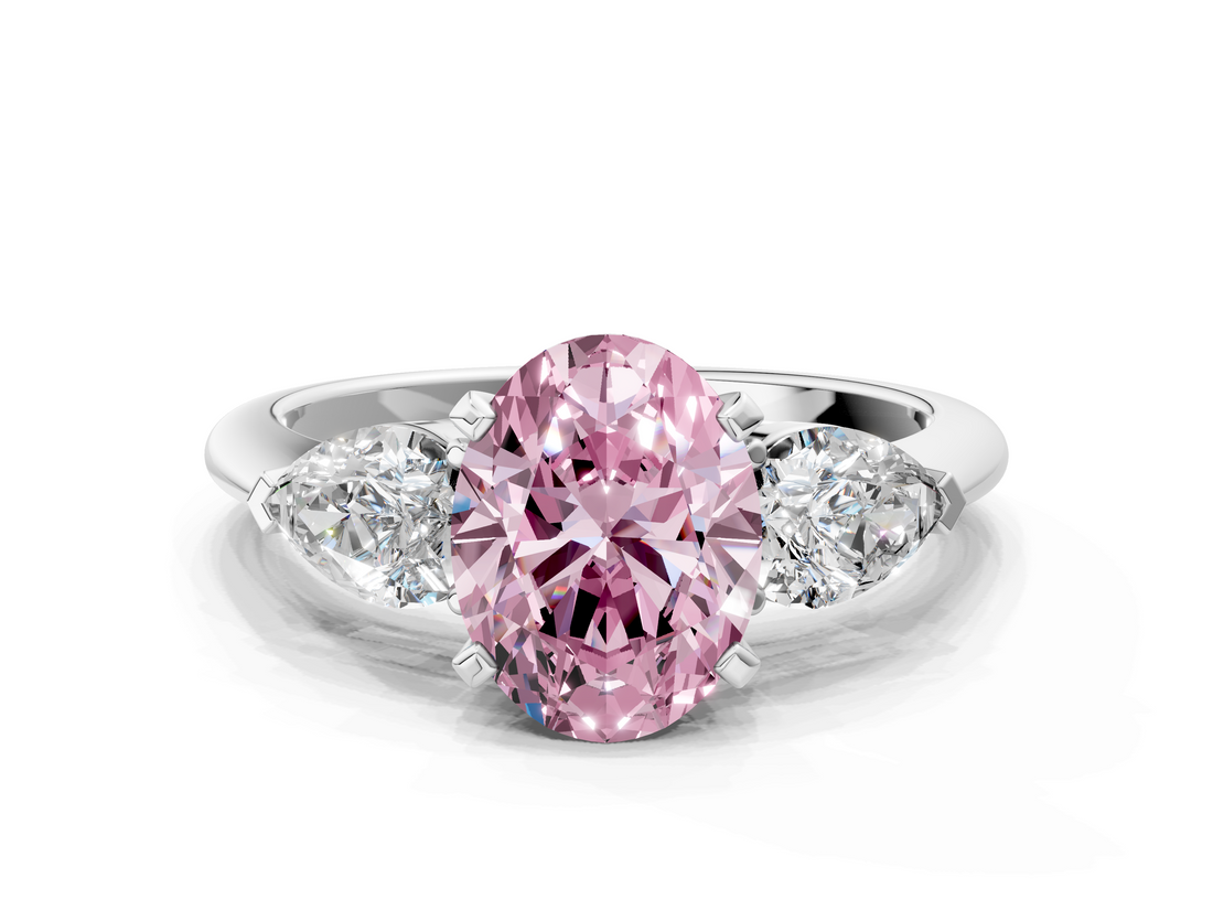 White gold Three-Stone Fancy Pink Oval  Diamond Ring with Pear Side Stones in Four-Prong Setting_45