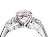 White gold Three-Stone Fancy Pink Oval  Diamond Ring with Pear Side Stones in Four-Prong Setting_49