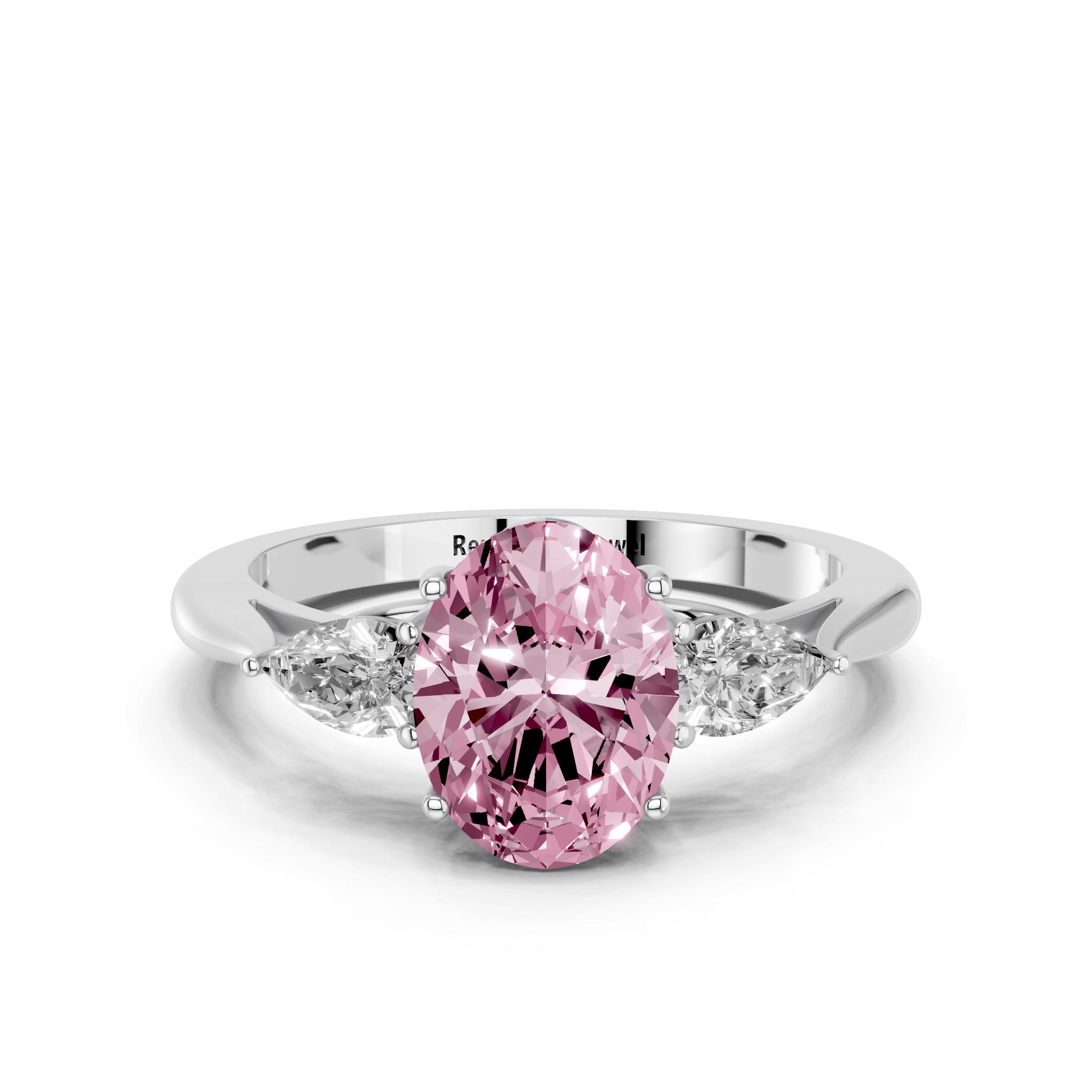 White gold Three-Stone Fancy Pink Oval  Diamond Solitaire Ring with Pear Side Stones and Four-Prong Setting_14