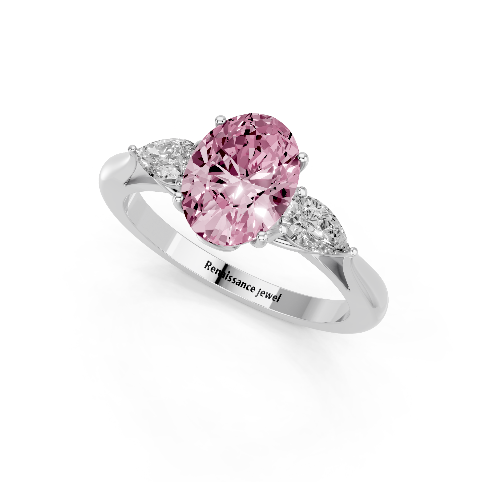 White gold Three-Stone Fancy Pink Oval  Diamond Solitaire Ring with Pear Side Stones and Four-Prong Setting_3