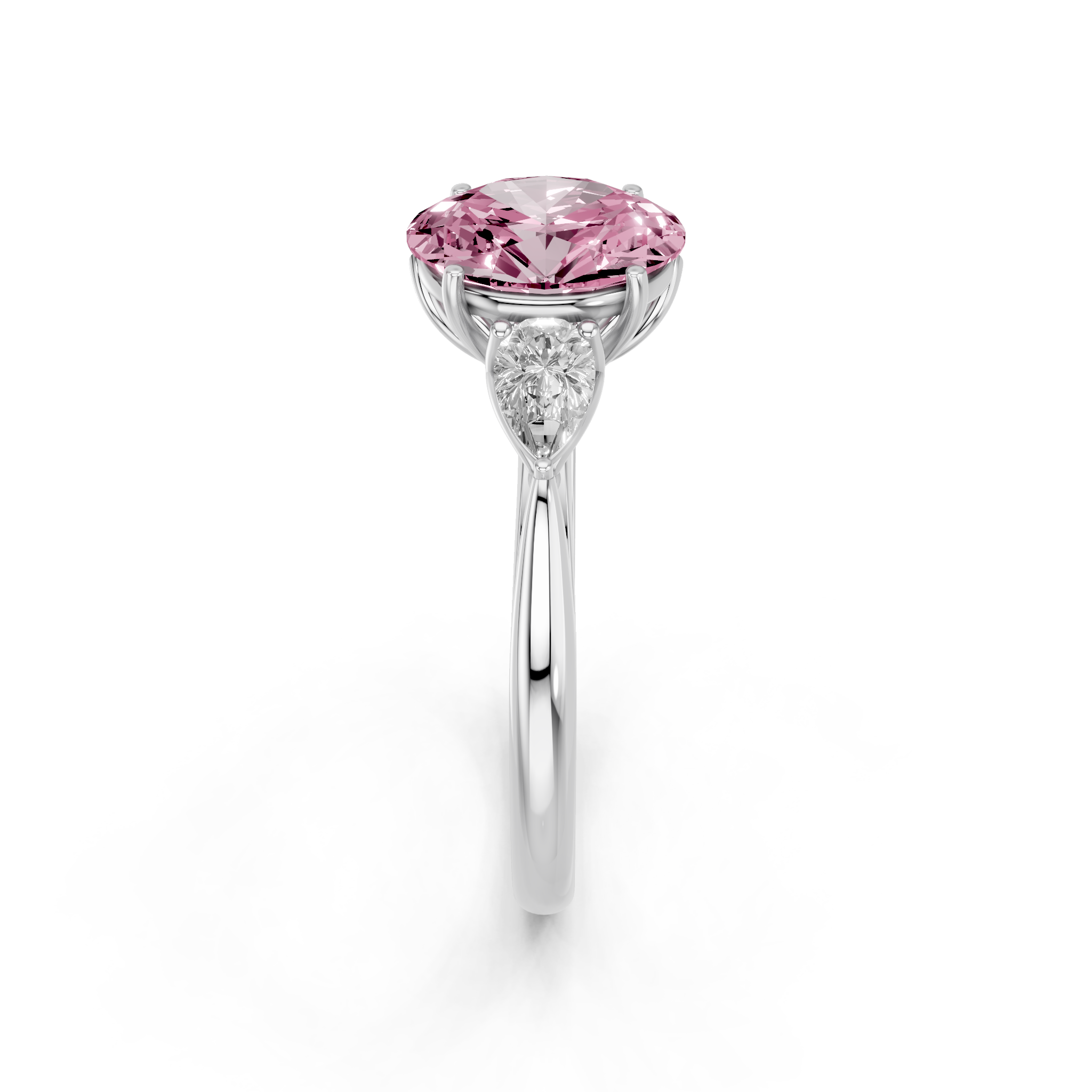 White gold Three-Stone Fancy Pink Oval  Diamond Solitaire Ring with Pear Side Stones and Four-Prong Setting_4