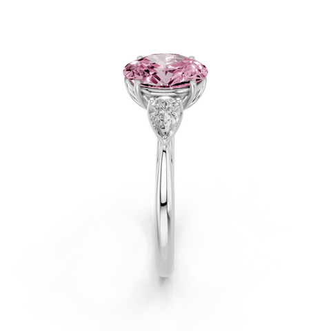 White gold Three-Stone Fancy Pink Oval  Diamond Solitaire Ring with Pear Side Stones and Four-Prong Setting_4