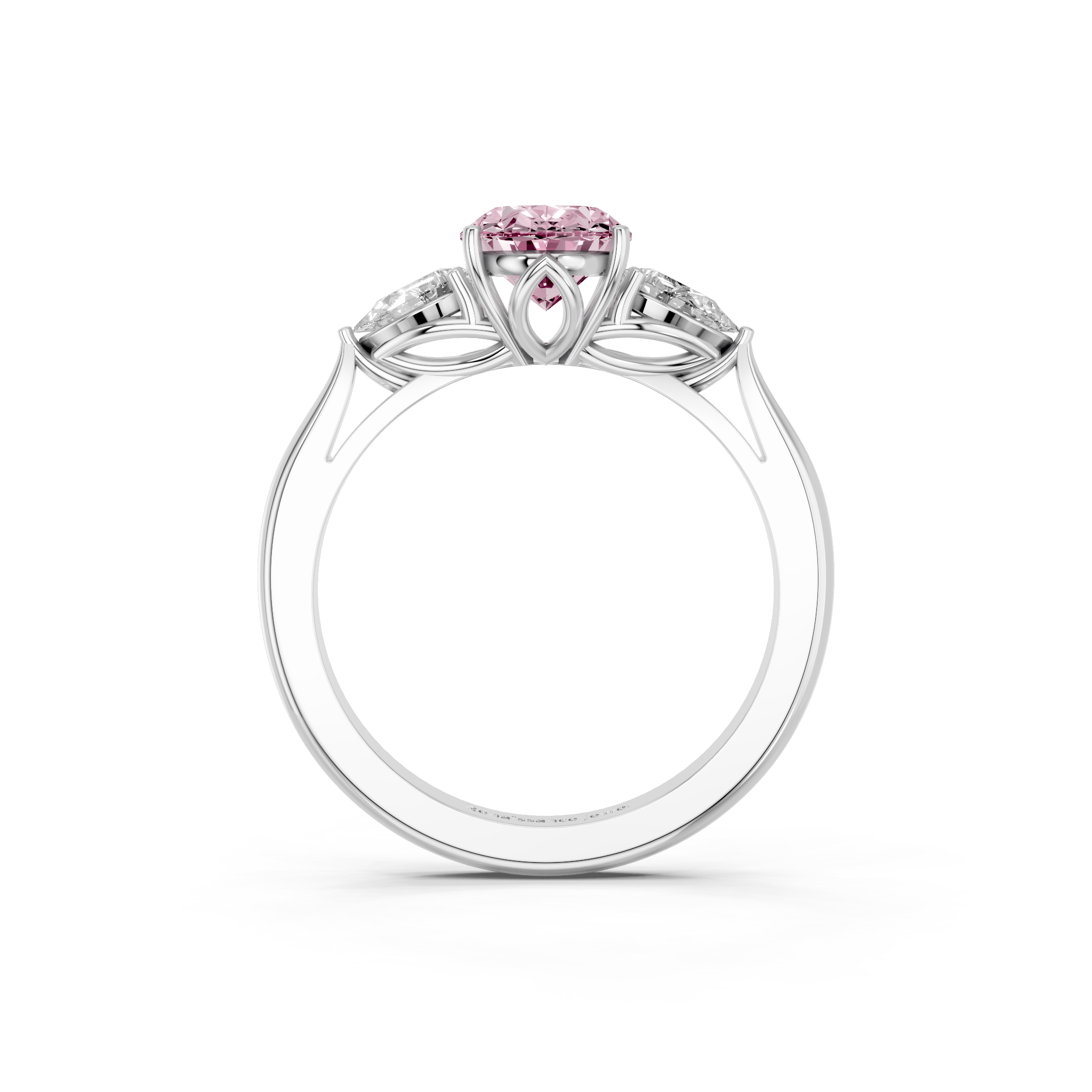White gold Three-Stone Fancy Pink Oval  Diamond Solitaire Ring with Pear Side Stones and Four-Prong Setting_5
