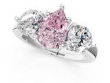 White gold Three-Stone Fancy Pink Pear  Brilliant Cut Solitaire Ring with Prong Setting on a Classic Band 1