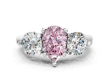 White gold Three-Stone Fancy Pink Pear  Brilliant Cut Solitaire Ring with Prong Setting on a Classic Band