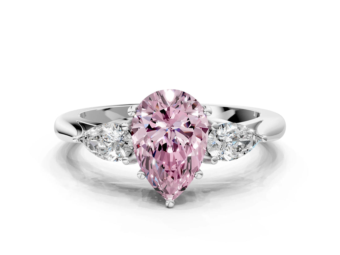 White gold Three-Stone Fancy Pink Pear Cut Brilliant Diamond Solitaire Ring with Tapered Band and Four-Prong Setting_31