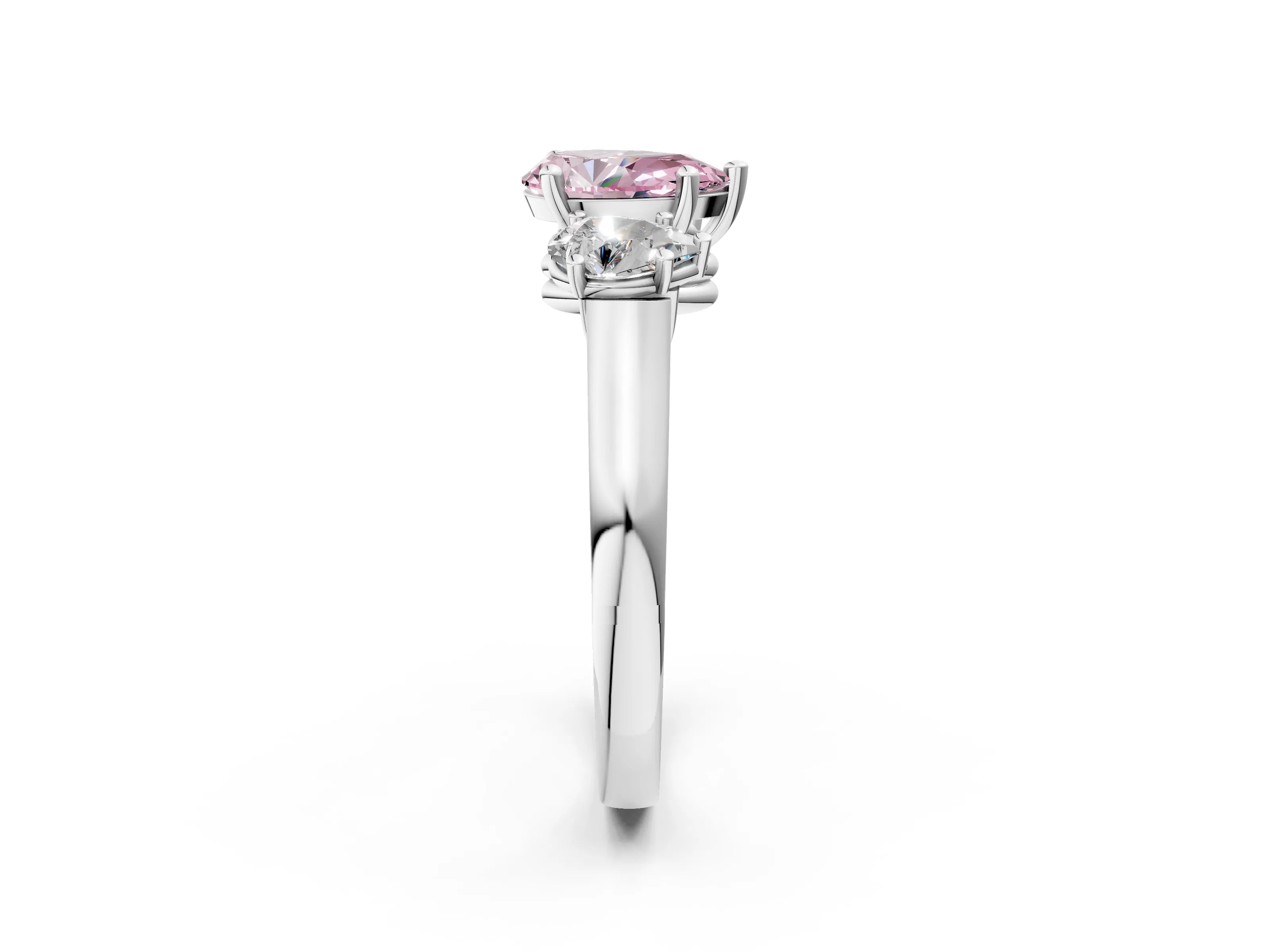 White gold Three-Stone Fancy Pink Pear Cut Brilliant Diamond Trellis Ring with Comfort Fit Band_14
