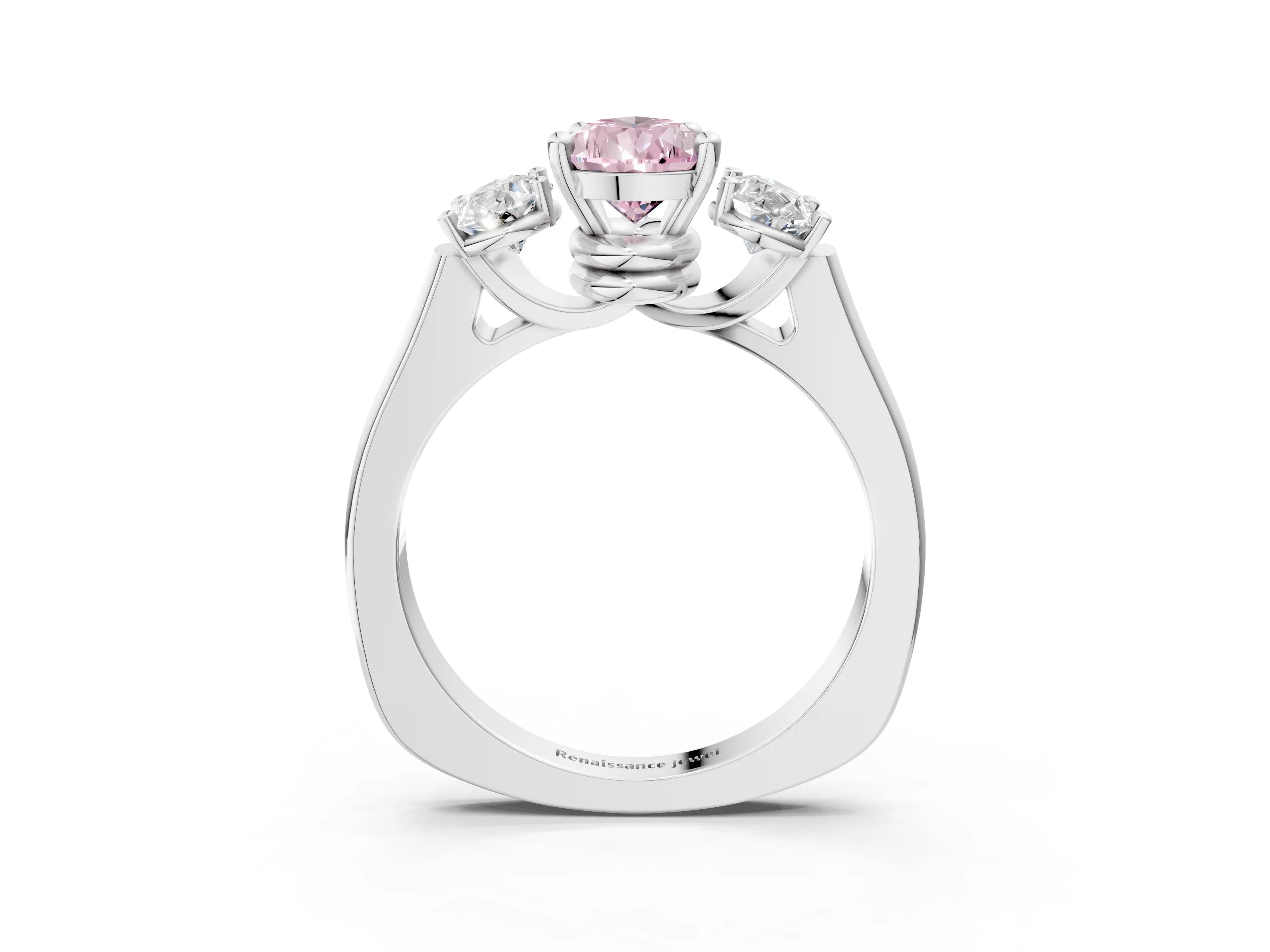 White gold Three-Stone Fancy Pink Pear Cut Brilliant Diamond Trellis Ring with Comfort Fit Band_15