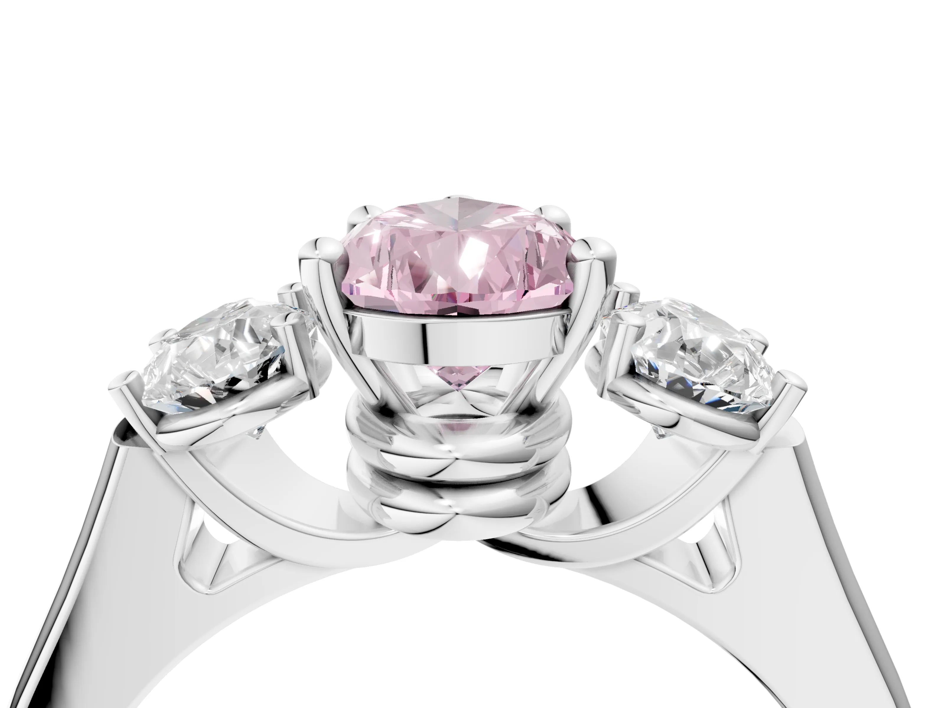 White gold Three-Stone Fancy Pink Pear Cut Brilliant Diamond Trellis Ring with Comfort Fit Band_16