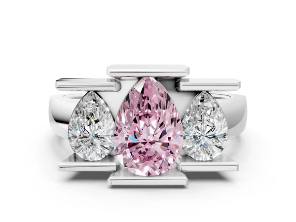 Platinum Three Stone Fancy Pink Pear Cut Cut Channel Set Diamond Ring