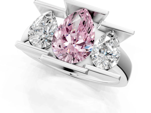 Platinum Three Stone Fancy Pink Pear Cut Cut Channel Set Diamond Ring