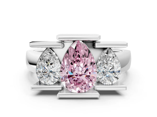 Platinum Three Stone Fancy Pink Pear Cut Cut Channel Set Diamond Ring