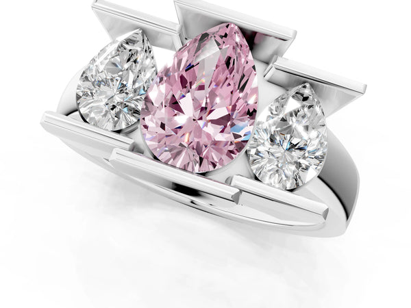 Platinum Three Stone Fancy Pink Pear Cut Cut Channel Set Diamond Ring