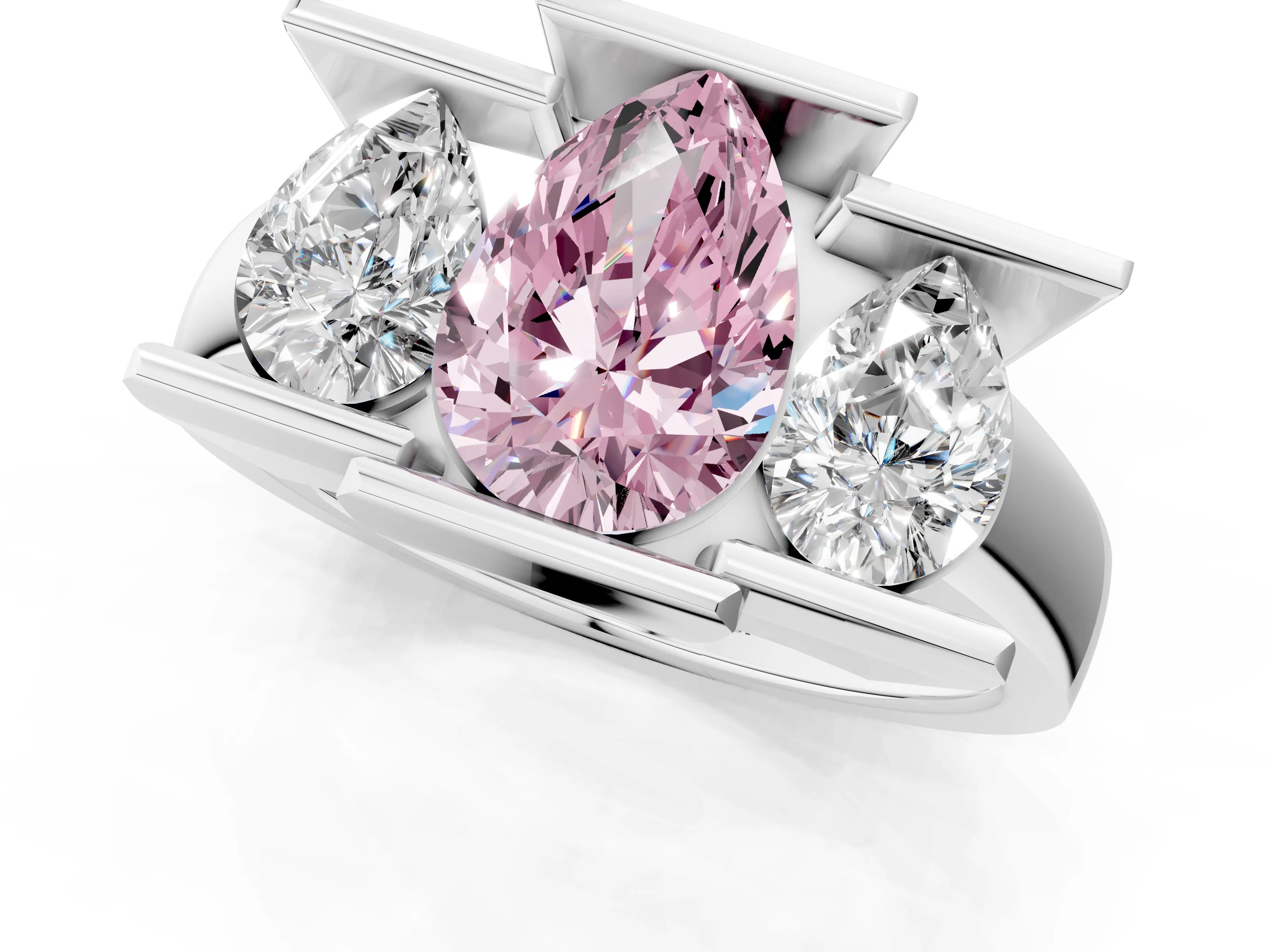 White gold Three Stone Fancy Pink Pear Cut Cut Channel Set Diamond Ring_25