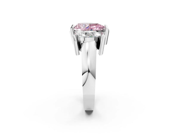 Platinum Three Stone Fancy Pink Pear Cut Cut Channel Set Diamond Ring