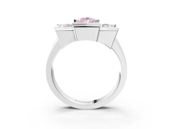 Platinum Three Stone Fancy Pink Pear Cut Cut Channel Set Diamond Ring