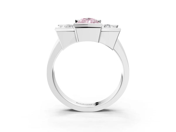 Platinum Three Stone Fancy Pink Pear Cut Cut Channel Set Diamond Ring