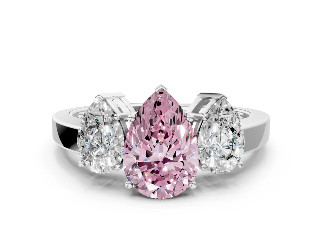 White gold Three-Stone Fancy Pink Pear Cut Cut Diamond Engagement Ring with Flat Band and Four-Prong Setting_12