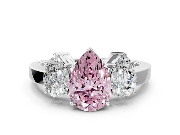 White gold Three-Stone Fancy Pink Pear Cut Cut Diamond Engagement Ring with Flat Band and Four-Prong Setting