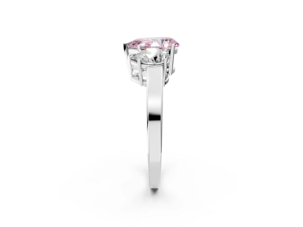 White gold Three-Stone Fancy Pink Pear Cut Cut Diamond Engagement Ring with Flat Band and Four-Prong Setting