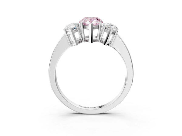 White gold Three-Stone Fancy Pink Pear Cut Cut Diamond Engagement Ring with Flat Band and Four-Prong Setting