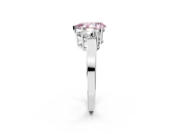 White gold Three-Stone Fancy Pink Pear Cut Cut Diamond Engagement Ring with Flat Band and Four-Prong Setting