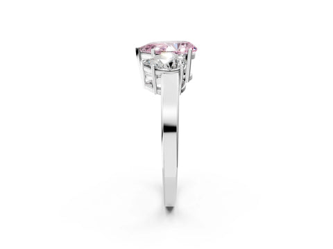 White gold Three-Stone Fancy Pink Pear Cut Cut Diamond Engagement Ring with Flat Band and Four-Prong Setting_2