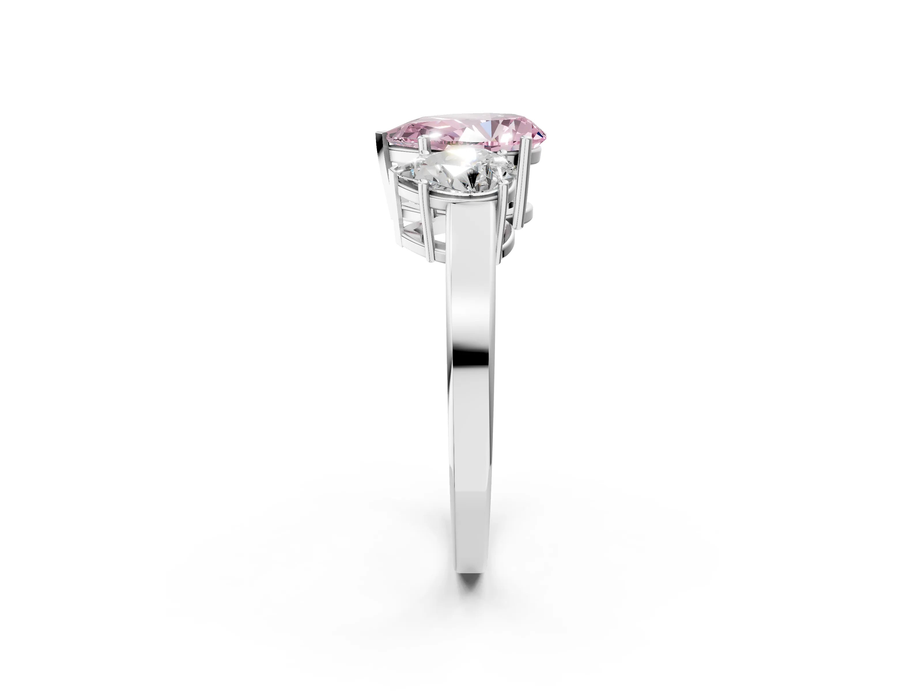 White gold Three-Stone Fancy Pink Pear Cut Cut Diamond Engagement Ring with Flat Band and Four-Prong Setting_2