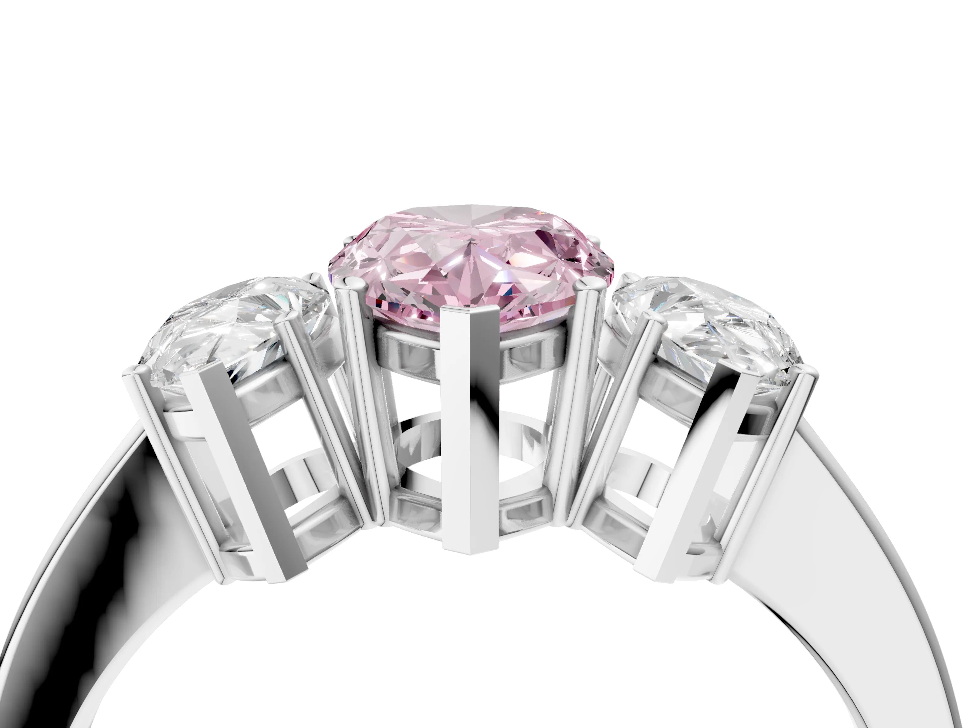White gold Three-Stone Fancy Pink Pear Cut Cut Diamond Engagement Ring with Flat Band and Four-Prong Setting_4