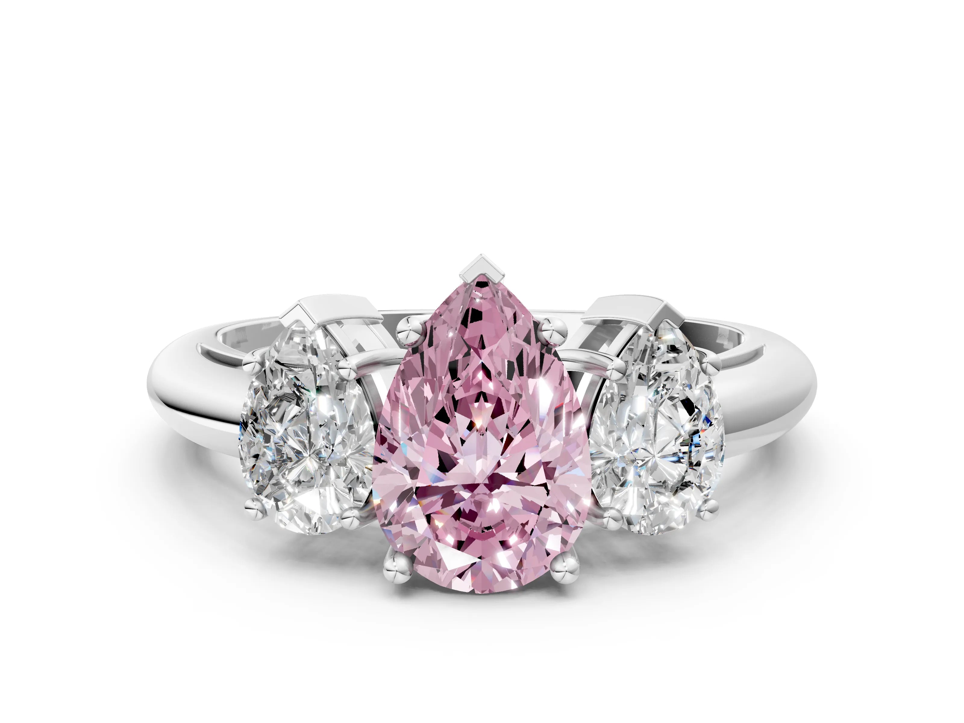 White gold Three-Stone Fancy Pink Pear Cut Cut Diamond Engagement Ring with Prong Setting on a White Gold Band_12
