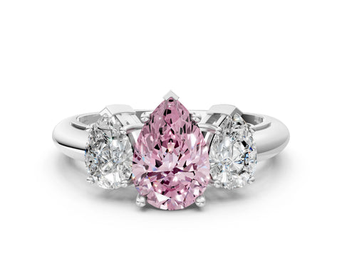 White gold Three-Stone Fancy Pink Pear Cut Cut Diamond Engagement Ring with Prong Setting on a White Gold Band_12