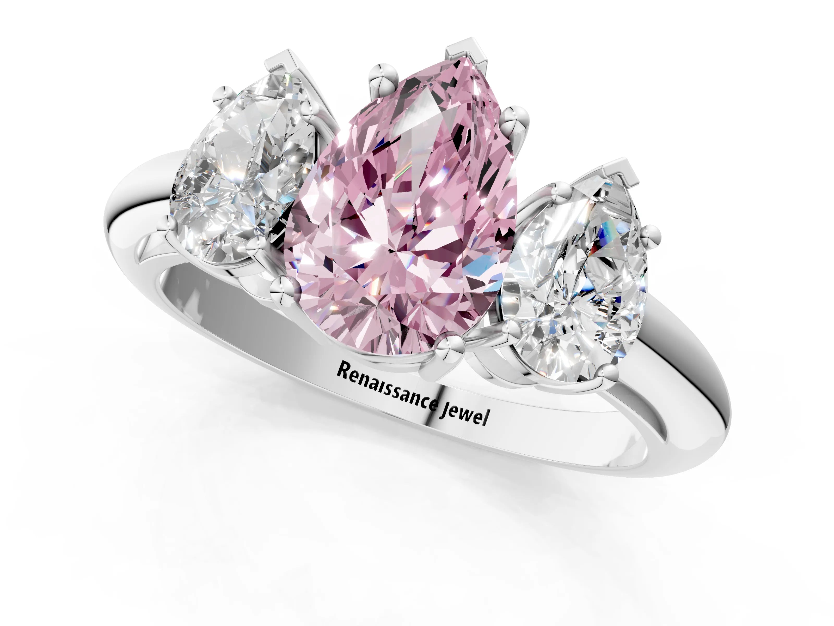 White gold Three-Stone Fancy Pink Pear Cut Cut Diamond Engagement Ring with Prong Setting on a White Gold Band_13