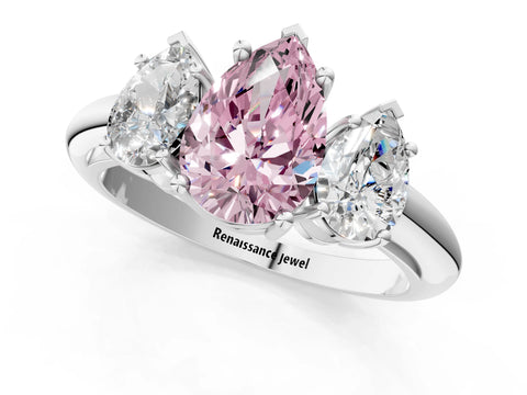 White gold Three-Stone Fancy Pink Pear Cut Cut Diamond Engagement Ring with Prong Setting on a White Gold Band_13