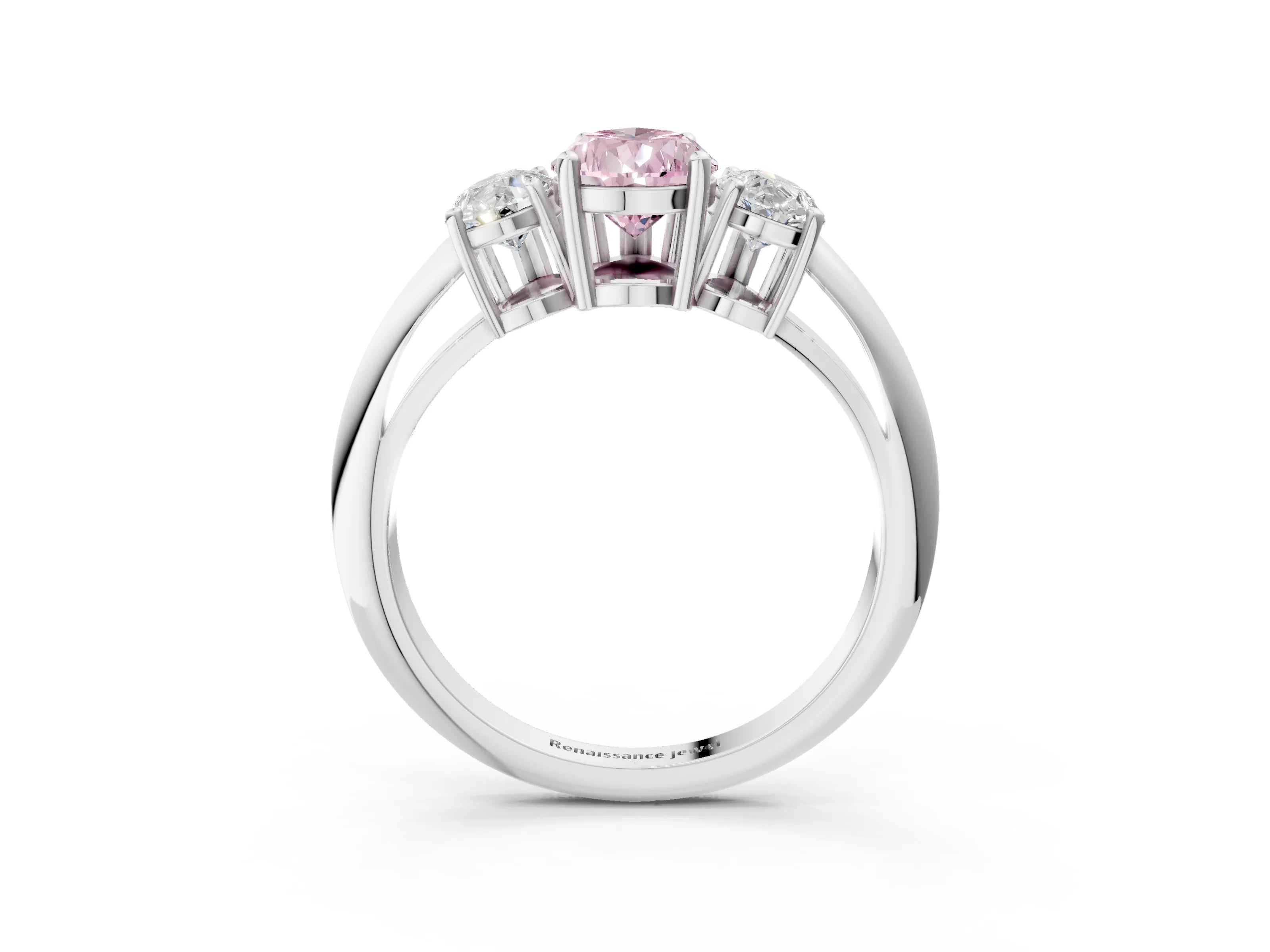 White gold Three-Stone Fancy Pink Pear Cut Cut Diamond Engagement Ring with Prong Setting on a White Gold Band_15