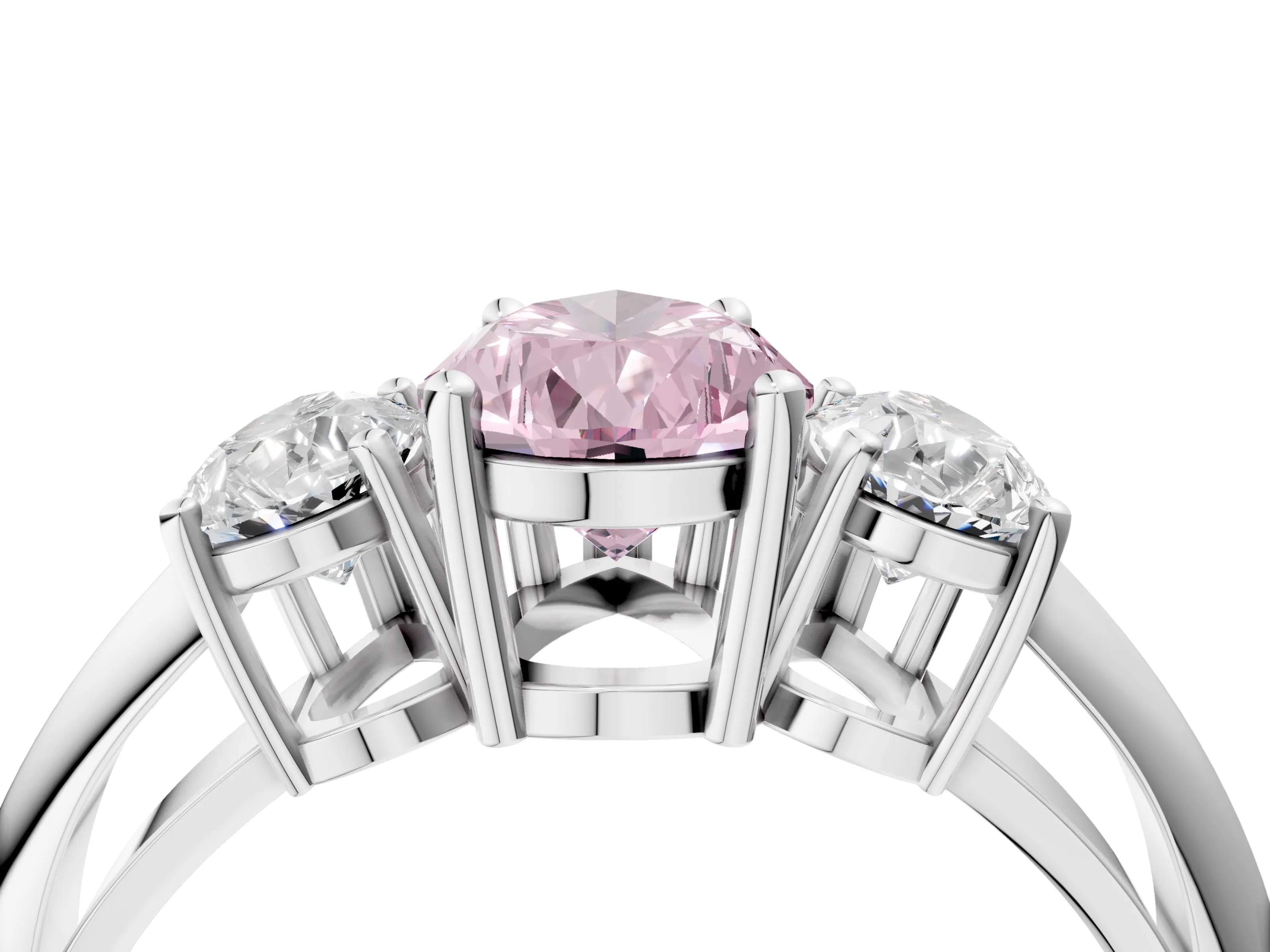 White gold Three-Stone Fancy Pink Pear Cut Cut Diamond Engagement Ring with Prong Setting on a White Gold Band_16